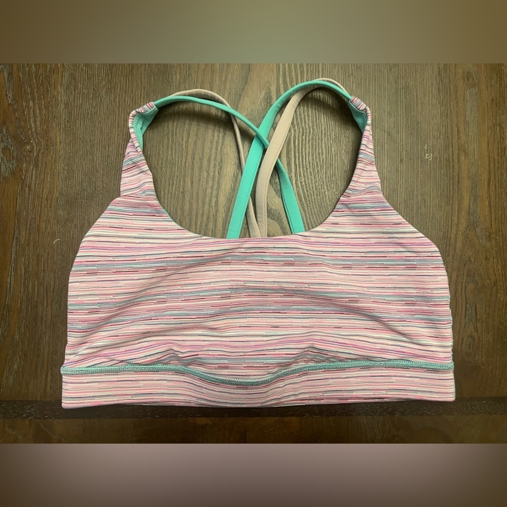Lululemon Energy Bra Cyber Stripe Flash Light Menthol / Mink Berry Size 8 A034 - Picture 4 of 8